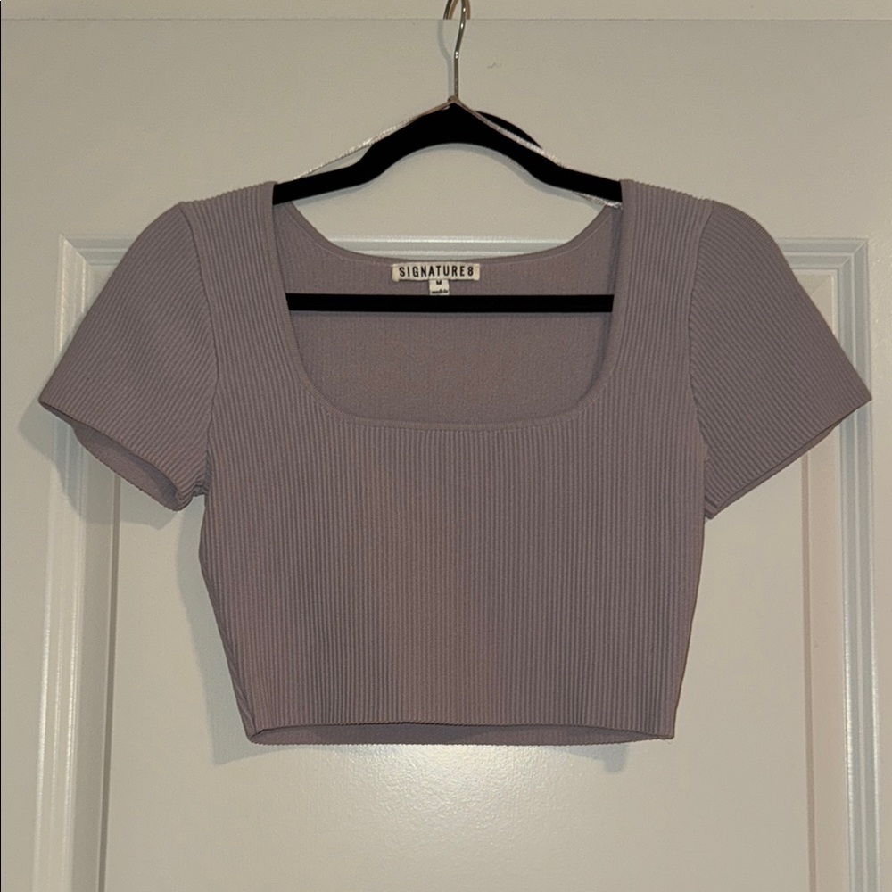 Signature Women's Ribbed Crop Top - Gray